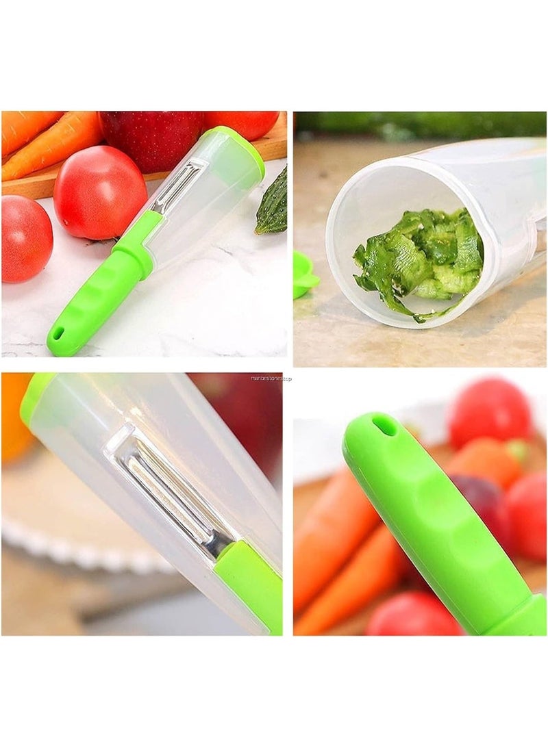 هابي هوم قشارة خضار وفواكه متعددة الوظائف مع حاوية لجمع القشور – شفرات جولين لتقشير البطاطس، الجزر، التفاح والخضروات والفواكه بسهولة وسرعة – تصميم عملي وآمن بقبضة مريحة، مصنوعة من الستانلس ستيل، سهلة الاستخدام والتنظيف ومناسبة لغسالة الصحون - Image 5